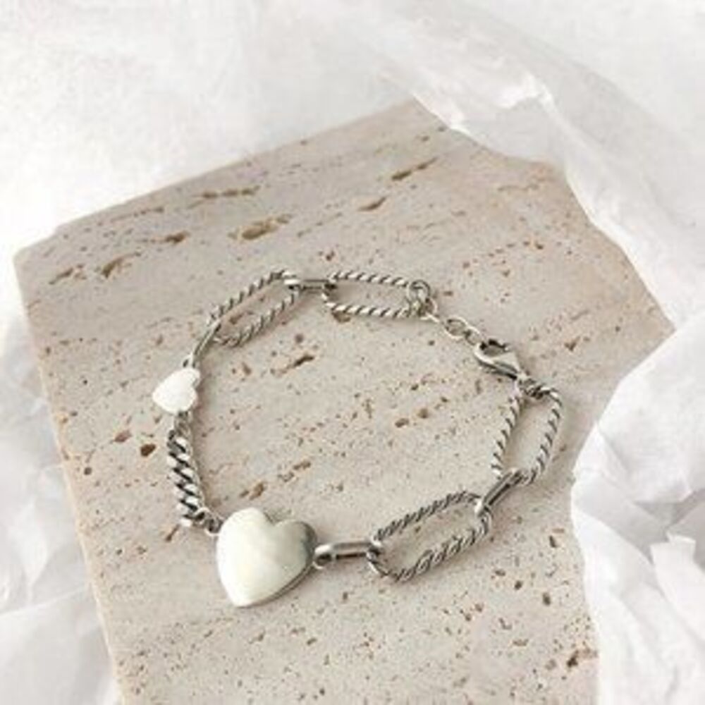 *NEW 925 Sterling Silver Heart Link Chain Bracelet